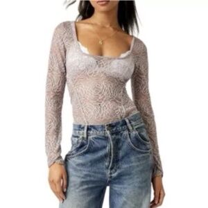 NWT Free People In My Head Sheer Lace Bodysuit | Women’s Romantic Lingerie Top